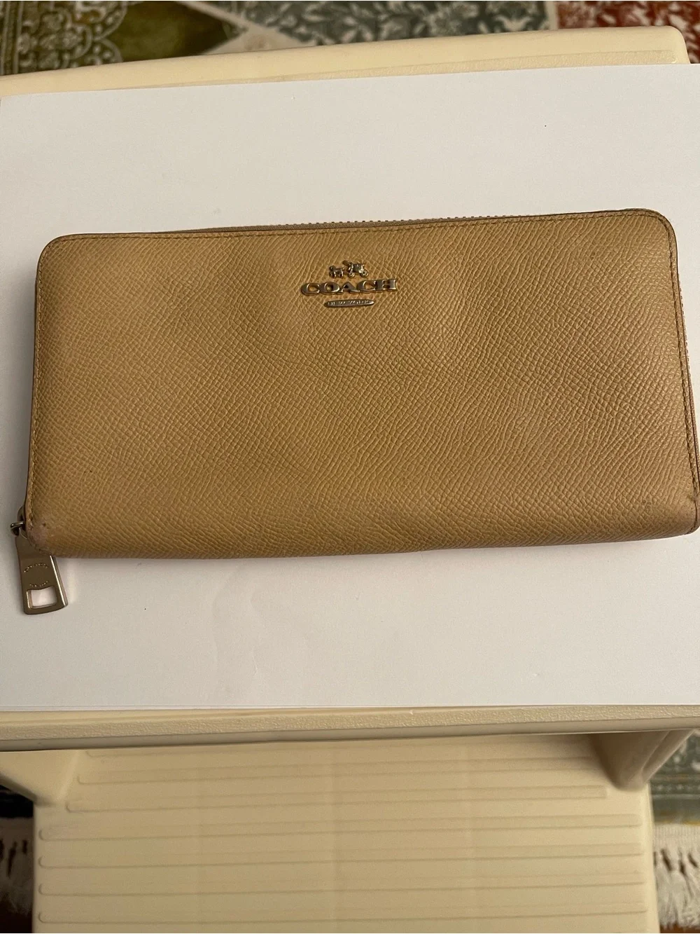Coach Saffiano Leather Zip Wallet in Caramel